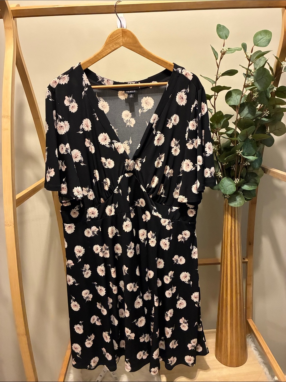 torrid Black Floral Dress with Soft Pink Blossoms a173